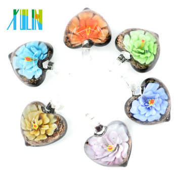 MC0012 12 pcs / boîte Vintage en verre en forme de coeur feuille fleur Lampwork bricolage fait à la main perles accessoires collier pendentifs